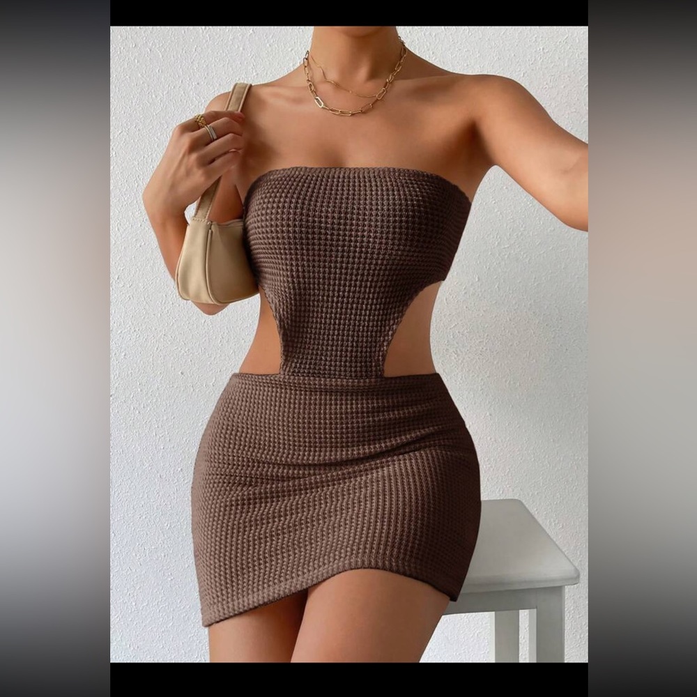 Brown Cut Out Waist Tube Bodycon Dress